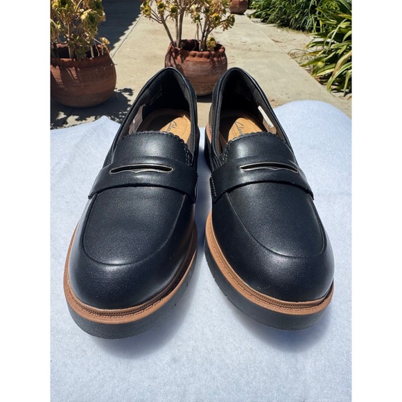Clarks Shoes - Clarks Westlynn Glow Black Leather Penny Loafers Lug Sole Shoes Womens 7 M